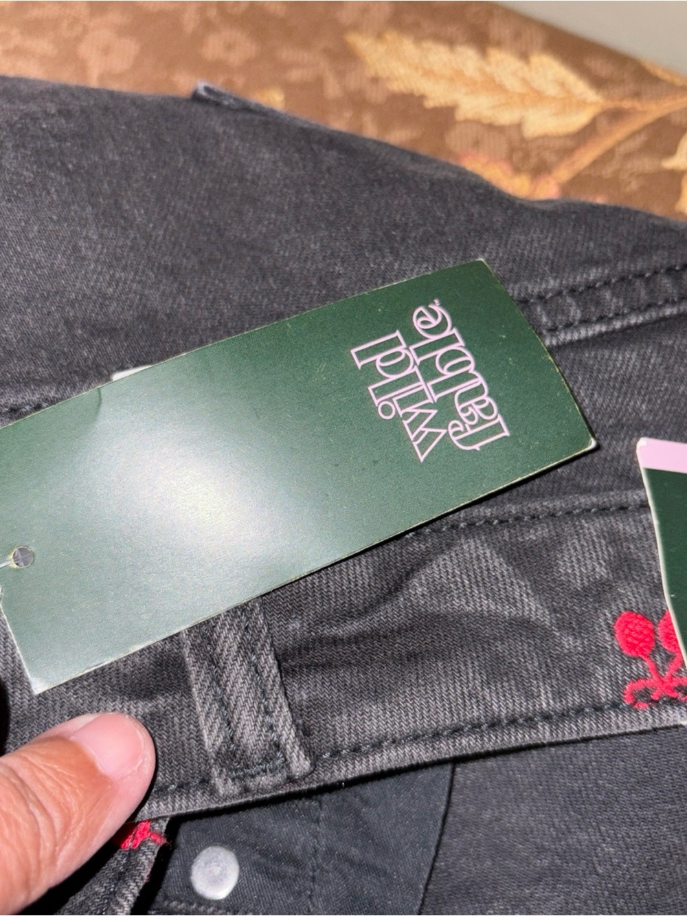 wild fable Black Denim Shorts with Red Embroidered Cherries - Picture 3 of 4